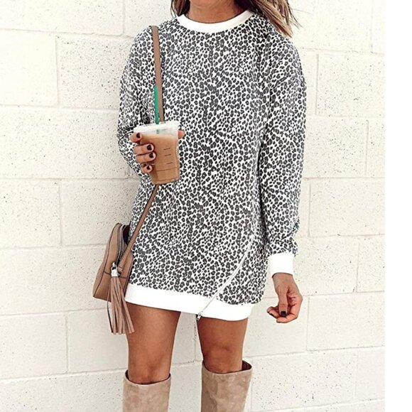 BTFBM Leopard Print Sweatshirt Dress Size Medium - Picture 1 of 12